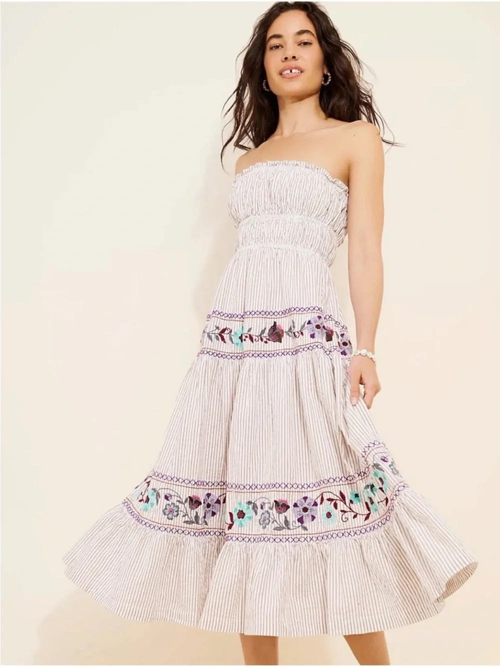Free People Kalani Midi Dress in Ivory Stripe Combo New!